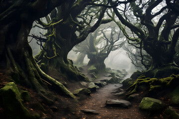 fog in the misty forest