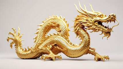 Fototapeta premium Chinese golden dragon isolated on white. Golden traditional chinese dragon isolated on white,Chinese golden dragon,