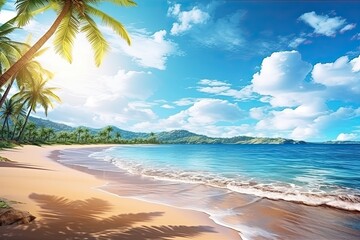 Fototapeta na wymiar Beach Summer Vacation: Nature Landscape View of Beautiful Tropical Beach and Sea - Ultimate Guide to Idyllic Beach Escapes