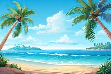 Fototapeta na wymiar Beach Theme Background: Palm Tree Beach - Serene Paradise for Ultimate Relaxation