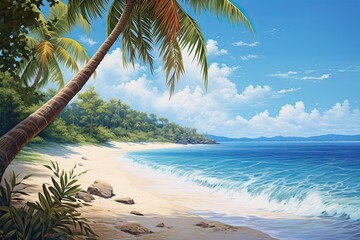 Summer Beach Scene: Palm Tree and Beach - Captivating Digital Image