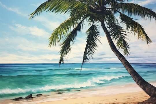 Perfectly Captured Beach View with Palm Tree | Stunning Coastal Scenery
