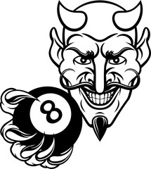 Devil Angry Pool 8 Ball Billiards Mascot Cartoon