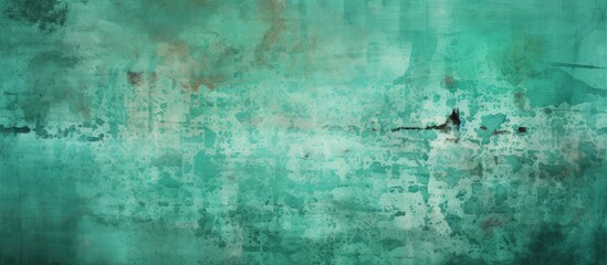 Distressed turquoise background with halftone elements Vintage damaged cyan design Green wall texture with spots stains and scratches