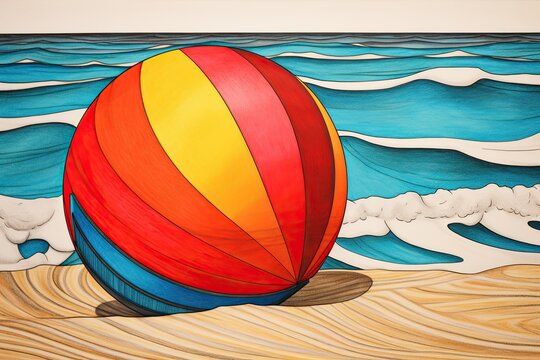 Brightly Colored Beach Ball Drawing: Vibrant Illustration for Beach Lovers