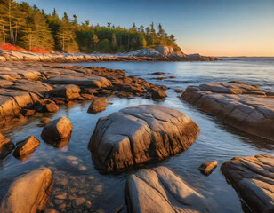 a northern coastline in autumn morning light. generative ai