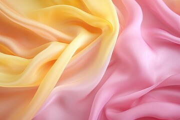 Fototapeta premium Chiffon Celebration: Pink and Yellow Fabric Texture for Backgrounds - Stunning Chiffon Textured Backgrounds in Pink and Yellow for Vibrant Celebrations