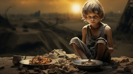 an image highlighting the issue of child malnutrition and its consequences. - obrazy, fototapety, plakaty