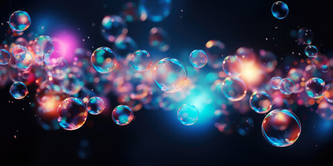 Iridescent liquid melted glass wallpaper. Soap holographic bubble background. 3d abstract dark luxury fluorescent background