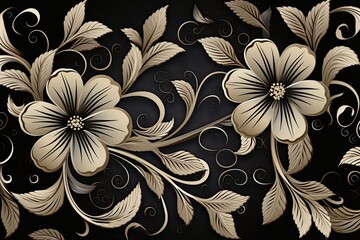 Elegant Retro Style: Black Floral Ornaments Woven in Exquisite Design