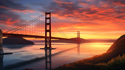 Golden Gate Bridge at sunset, San Francisco, California, USA - obrazy, fototapety, plakaty