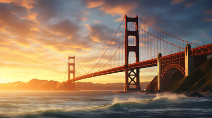 Golden Gate Bridge at sunset, San Francisco, California, USA - obrazy, fototapety, plakaty