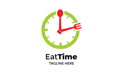 Logo vector eat time clock icon fork spoon dinner lunch breakfast break alarm food watch meal chef plate healthy menu service