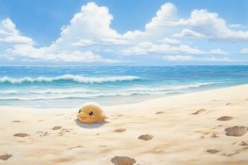 Fototapeta na wymiar Soft Sand Beach: Enjoying a Sunny Day in Blissful Relaxation