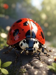 An AI illustration of a small ladybird that is on the ground in the grass