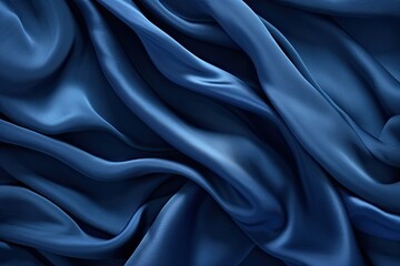 Indigo Inspiration: Soft Folds on Dark Blue Silk Satin - A Captivating, Elegant Image of Textured Elegance - obrazy, fototapety, plakaty