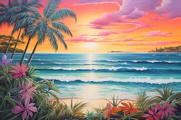 Fototapeta na wymiar Inspire Tropical Beach Seascape Horizon: Captivating Paradise in Vibrant Colors