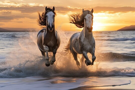 Horses Running Wild on Beach: Freedom Embodied in Breathtaking Images
