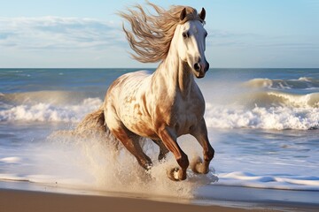 Majestic Horse Galloping on Sandy Beach: Captivating Image of a Powerful Equine in Motion