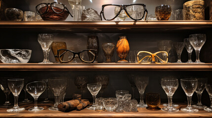 Beautiful glasses on the display shelf