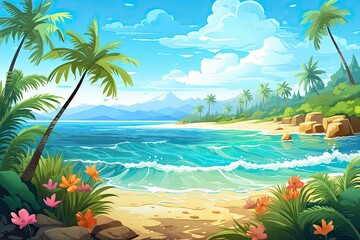 Fototapeta na wymiar Nature Landscape: Tropical Beach and Sea in Sunny Day � Stunning Tropical Beach and Sea View