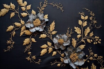 Noir Needlework: Vintage Black Floral Ornaments and Curls