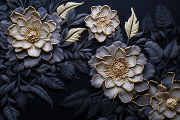 Noir Needlework: Vintage Black Floral Ornaments and Curls - Captivating Digital Image