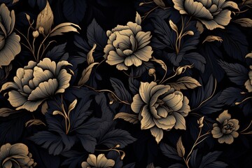 Noir Nightfall: Black Floral Ornaments with Vintage Curls - Enchanting Digital Image for a Classic, Gothic Vibe