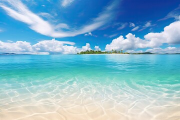 Fototapeta premium Turquoise Water and White Sand Beach: A Captivating Panoramic View