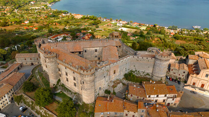Aerial view of the Orsini-Odescalchi castle. It is a medieval castle in the town of Bracciano, in...