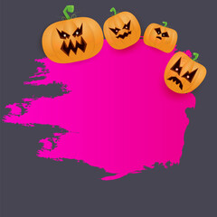 Halloween web grunge pink Banner or poster with Halloween scary pumpkins isolated on grey background . Funky kids Halloween banner with space for greeting text or sale