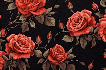 Retro Roses: Vintage Styling with Black Floral Ornaments