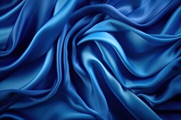 Fototapeta premium Sapphire Swirls: Rich Blue Silk Satin Material for Backgrounds - Stunning Visuals of Deep Blue Silk Satin Swirls for Dynamic Backgrounds