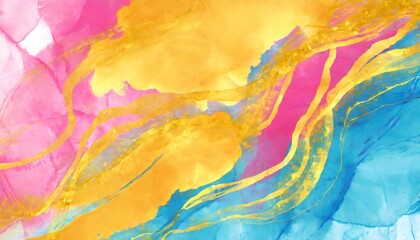 Fototapeta na wymiar Abstract watercolor paint background by teal color blue and pink with golden liquid fluid texture for background, banner