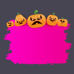 Fototapeta premium Halloween web grunge pink Banner or poster with Halloween scary pumpkins isolated on grey background . Funky kids Halloween banner with space for greeting text or sale