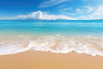 Fototapeta na wymiar Soft Wave of Blue Ocean on Sandy Beach Background
