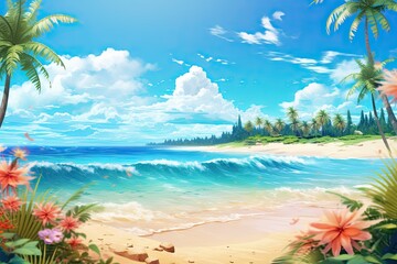 Fototapeta na wymiar Summer Holiday Beach Background: Tropical and Refreshing Image for a Relaxing Getaway