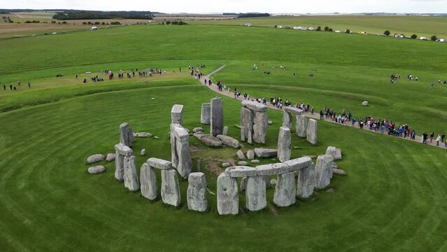 Drone view of Stonehenge, ancient monument on Salisbury Plain in England, UK