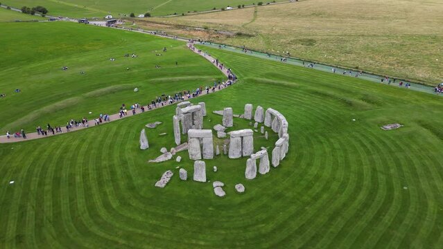 Aerial shot of Stonehenge, ancient monument on Salisbury Plain in England, UK