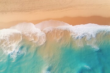 Fototapeta na wymiar Tranquil Beach Coastline: Aerial View of Sunlit Summer Mood, Relaxing and Serene