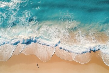 Aerial View of Tranquil and Relaxing Beach Coastline in Sunlit Summer Mood