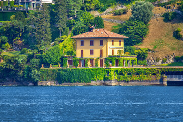 Fototapeta na wymiar View of the beautiful architecture and Lake Como in Italy