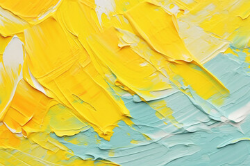 Bright lemon yellow abstract oil paint strokes on canvas