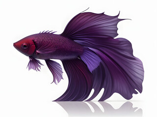 Fototapeta premium Marine life. Super beautiful purple betta fish. dark purple Siamese fighting fish, Betta on isolated white background. 