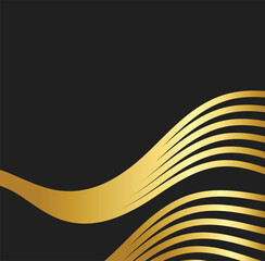 Abstract gold  lines on dark background. Geometric stripe line art design. Modern luxury template. Suit for presentation, banner, cover, web, flyer, poster, brochure. Vector illustration