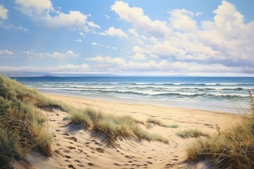 Uninterrupted View: Panoramic Beach Landscape - Captivating Visual of a Breathtaking Coastline