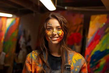 Canvas of Joy, Radiant Young Artist in Studio Bliss