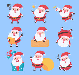 Santa Claus. Fat man with a white beard. Wear a red costume in various poses. To give gifts on Christmas Day