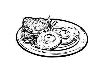 Food Breakfast set. Plate with fried Egg