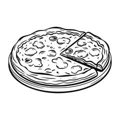 Hand drawn pizza doodle. Slice of pizza with mushrooms in sketch style. Vector illustration isolated on white background